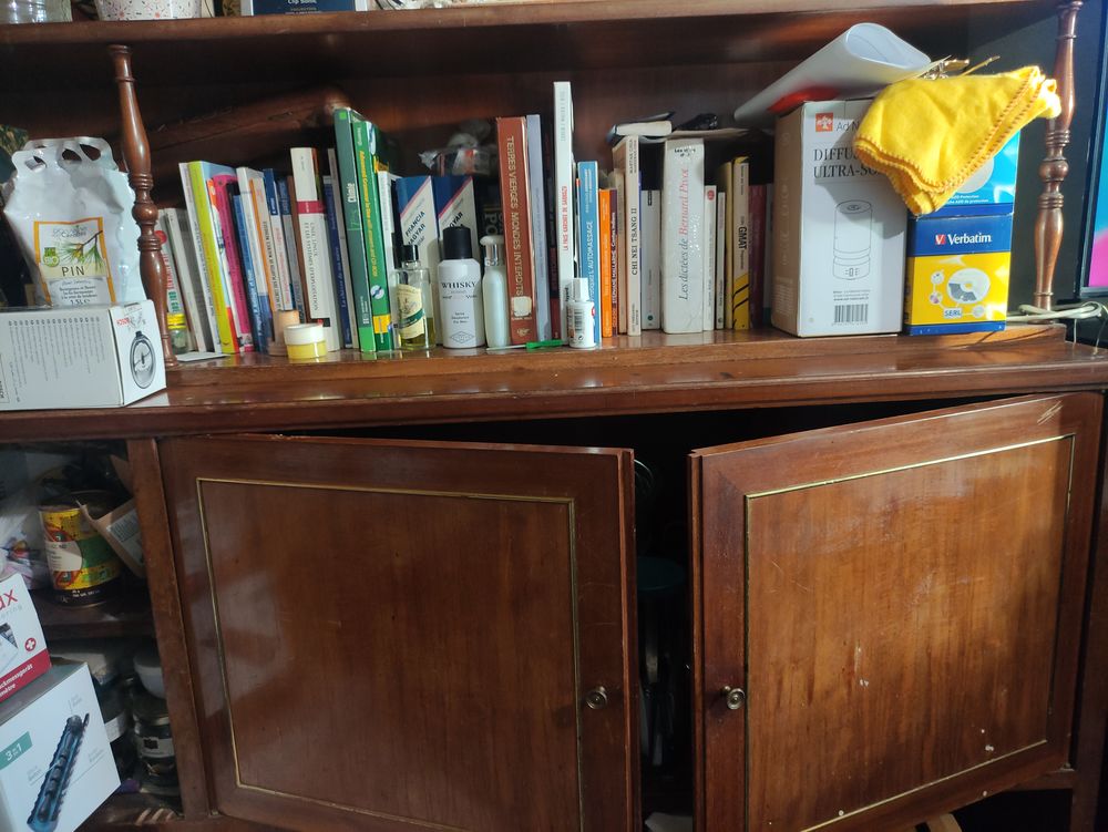 Grand meuble de salon / biblioth&egrave;que en bois massif vintage Meubles