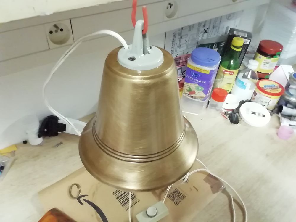 Magnifique Cloche bronze electrique 220v vintage ann&eacute;e 1950 
