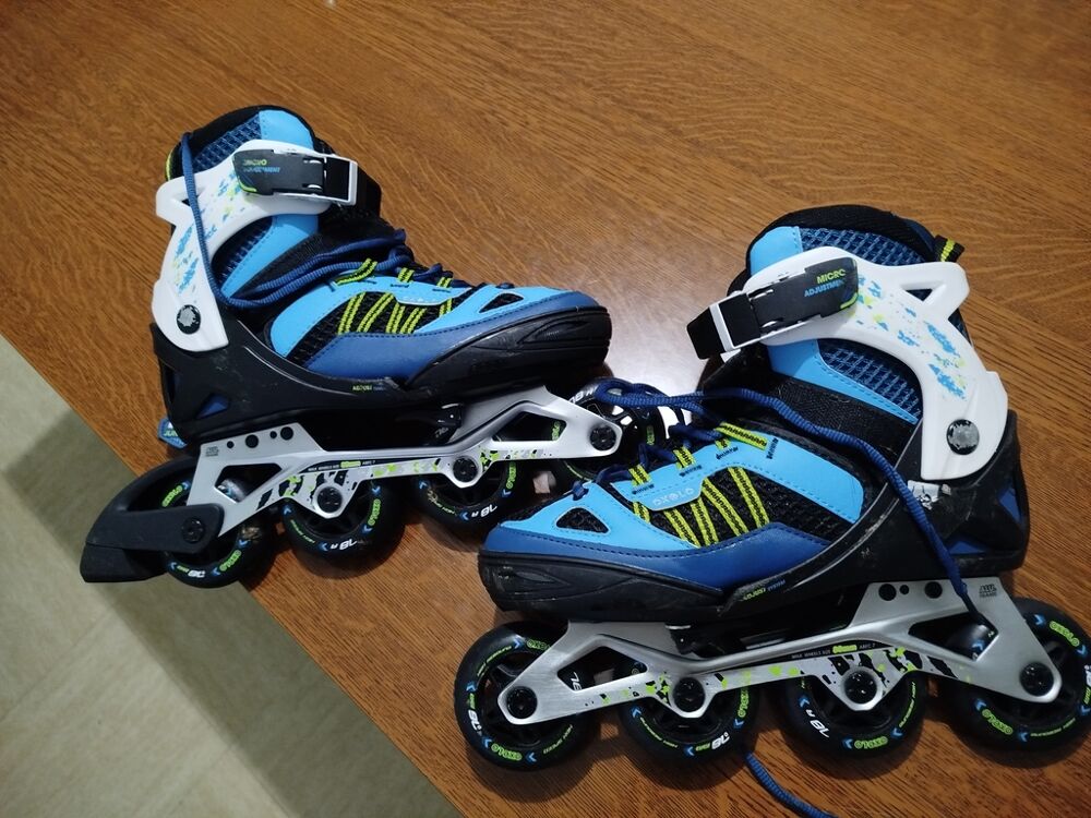 Patins &agrave; Roulettes en Ligne Bleus et Jaunes taille 38 a 41 Sports