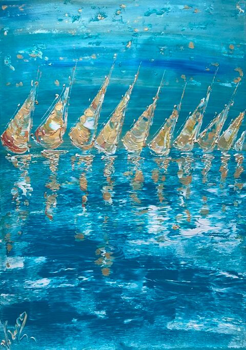 Tableau Voiliers bateaux marine paysage marin Peinture sur toile 50x70 neuf original 120 Montpellier (34)
