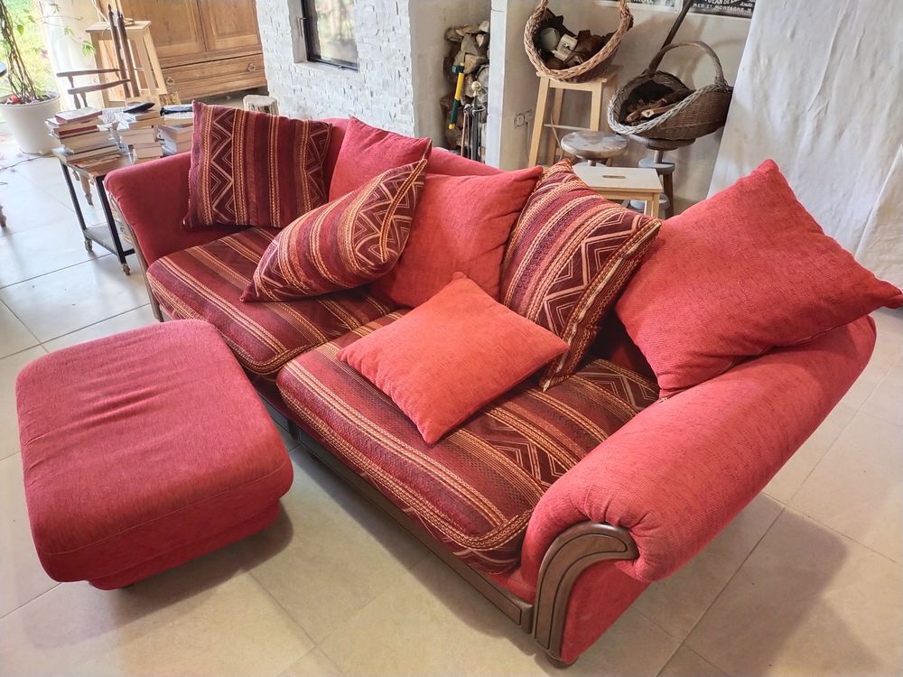 Canap&eacute; 3 p ancien velours rouge Meubles