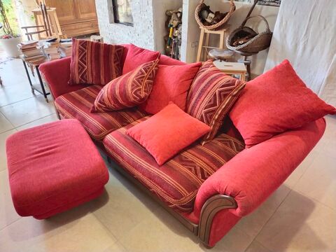 Canapé 3 p ancien velours rouge 390 Saverdun (09)