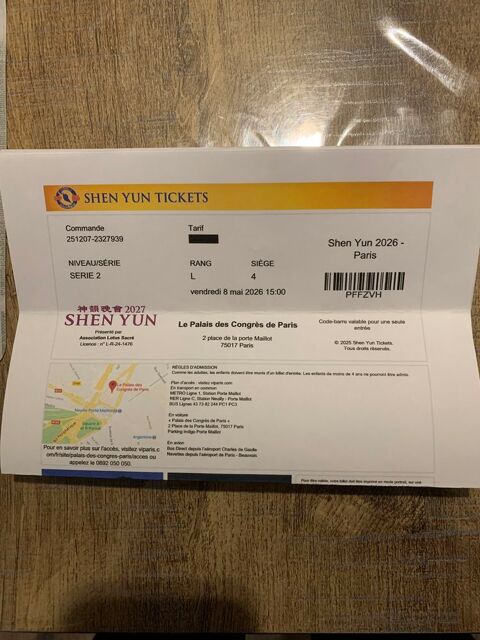 2 places pour Shen Yun Paris 175 Roost-Warendin (59)