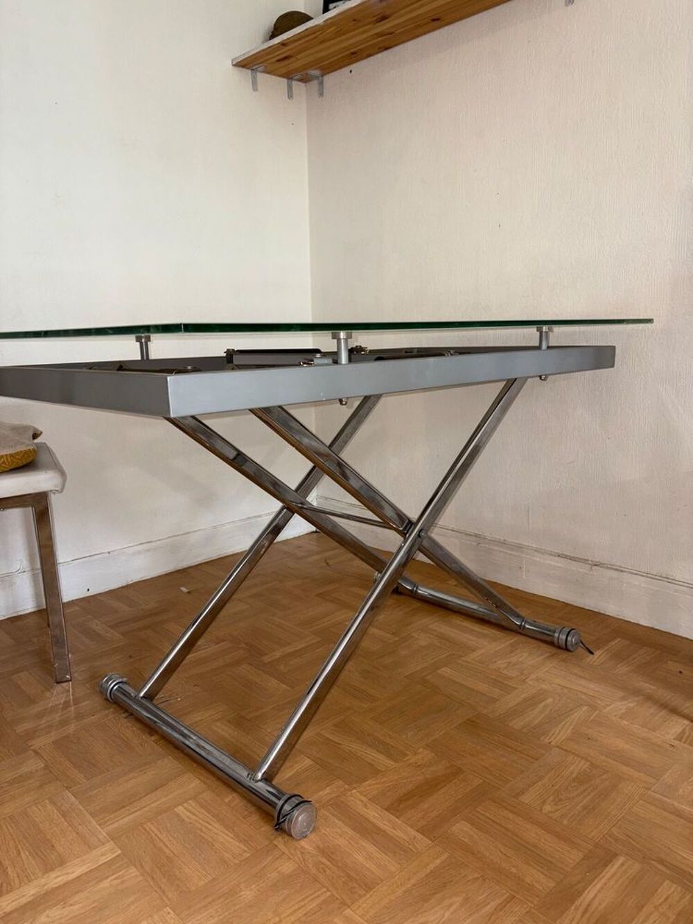 &Eacute;l&eacute;gante Table basse r&eacute;haussable en verre blanc Meubles