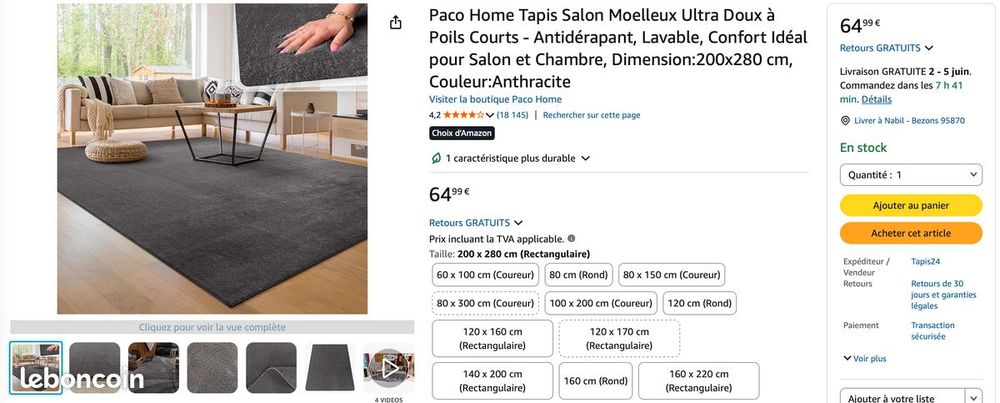 Tapis s&eacute;jour 280x 200 cm Décoration
