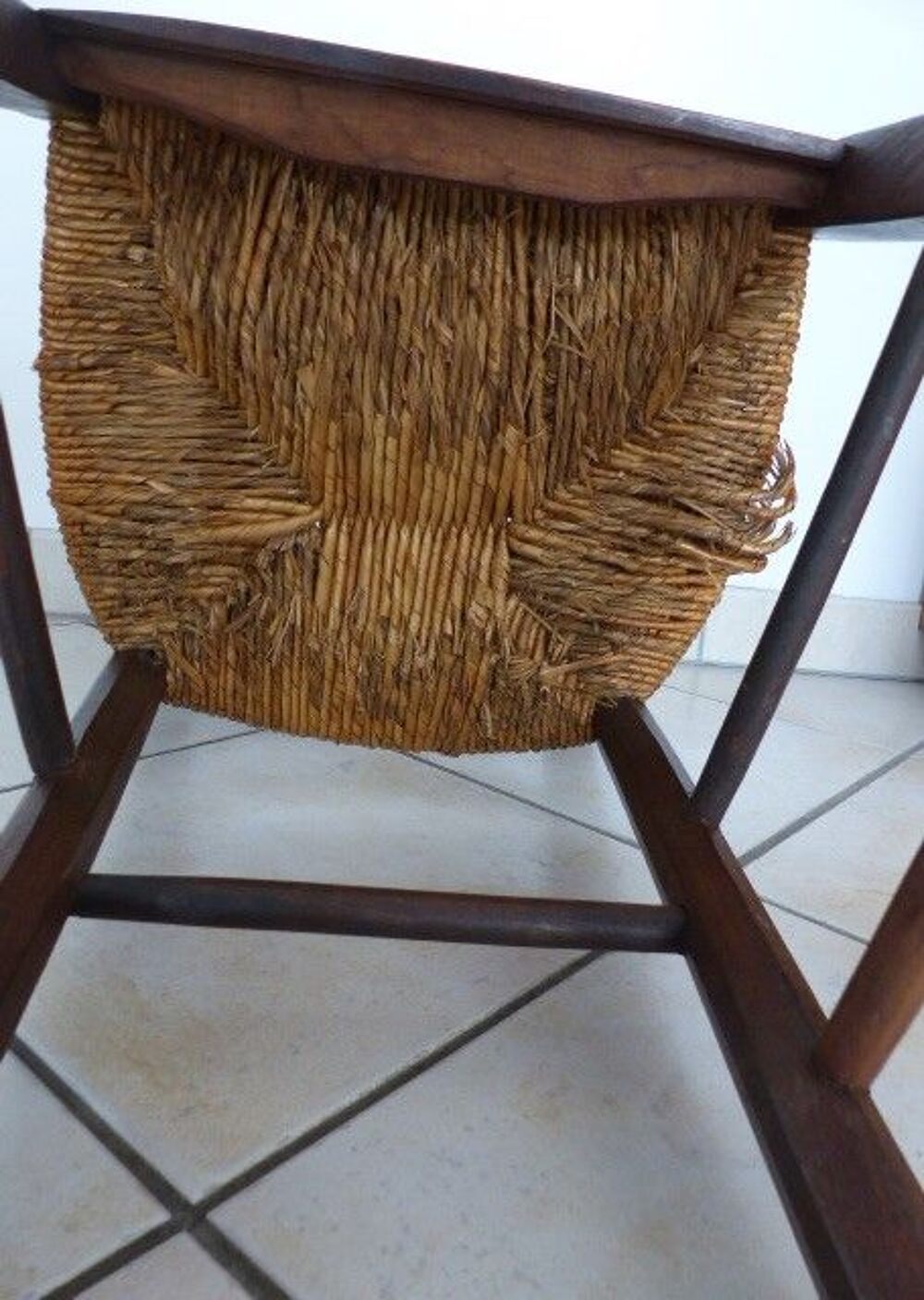 Chaise haute de bar rustique en bois et paille Meubles