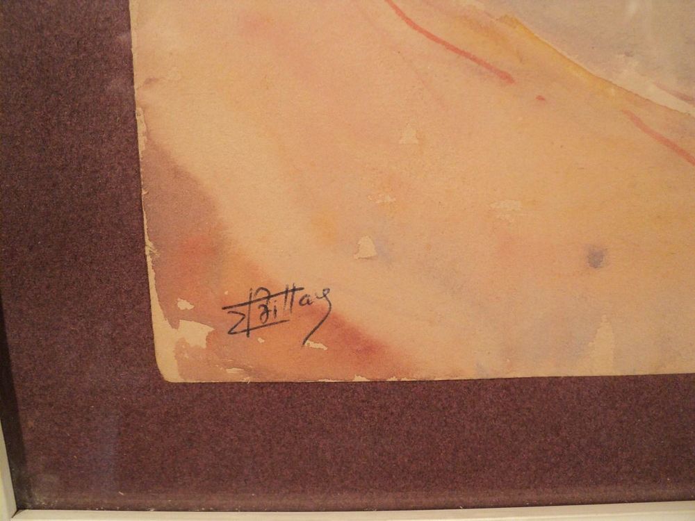 Tableau Aquarelle Marine Port Sign&eacute;e E. Bittay 