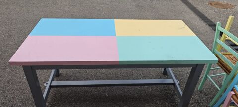Table de ferme, bois massif, relookée, pop, pastel, vintage. 150 Tarascon (13)