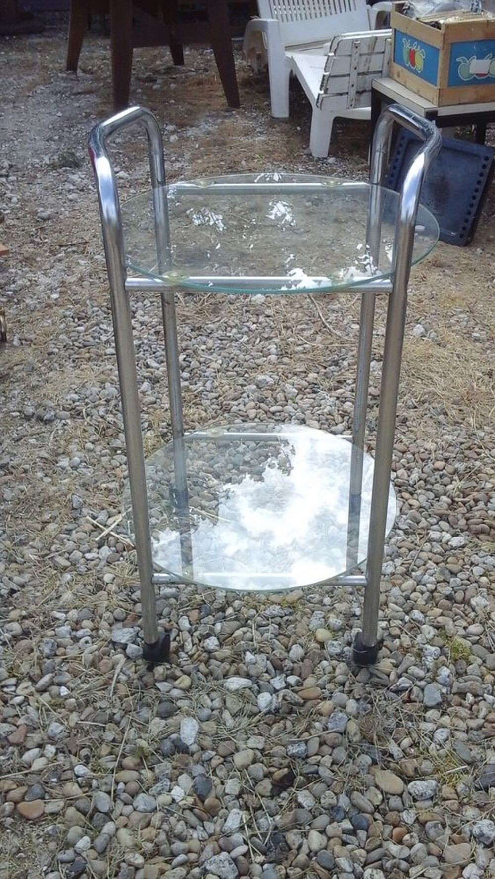 Desserte ronde inox et verre Meubles