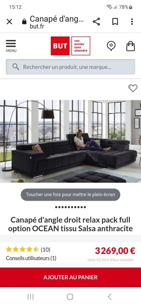 Canap d'angle droit relax pack full option OCEAN tissu Sals 1800 Villecerf (77)