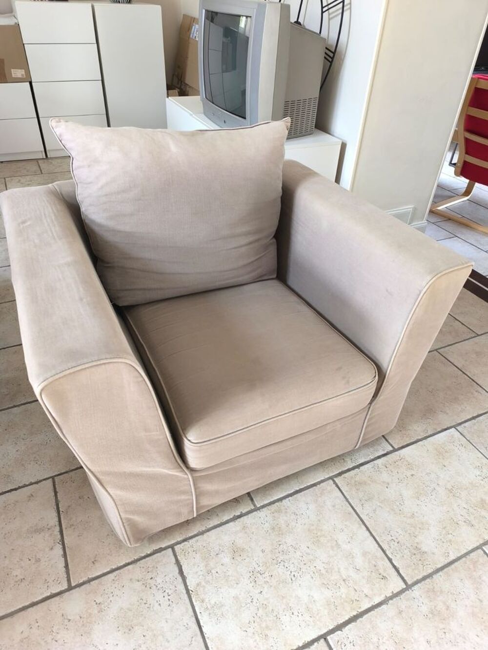 Fauteuil tissu gris taupe Meubles