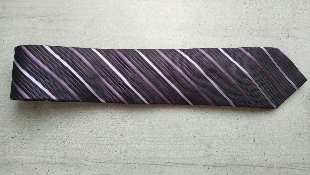Cravate Brice 100% Soie - Noire &agrave; Rayures Mauves &amp; Violettes Vêtements