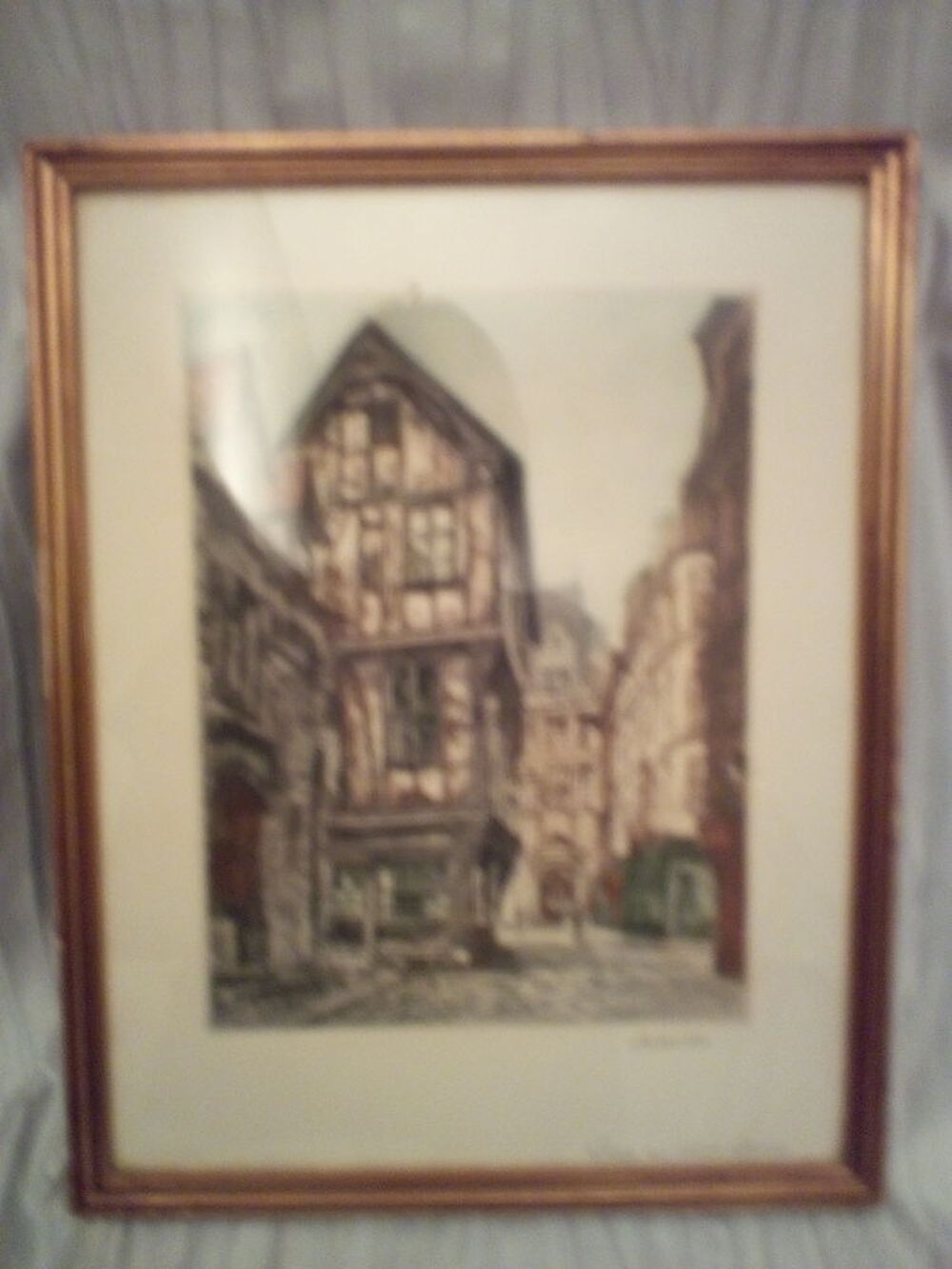 Superbe gravure ancienne de la Rue Saint Romain &agrave; Rouen Décoration