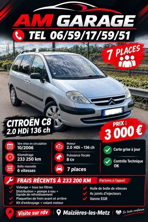 Citro&euml;n C8 2.0 HDi 16V 138 FAP Exclusive Captain Chair 2006 occasion Maizi&egrave;res-l&egrave;s-Metz 57280