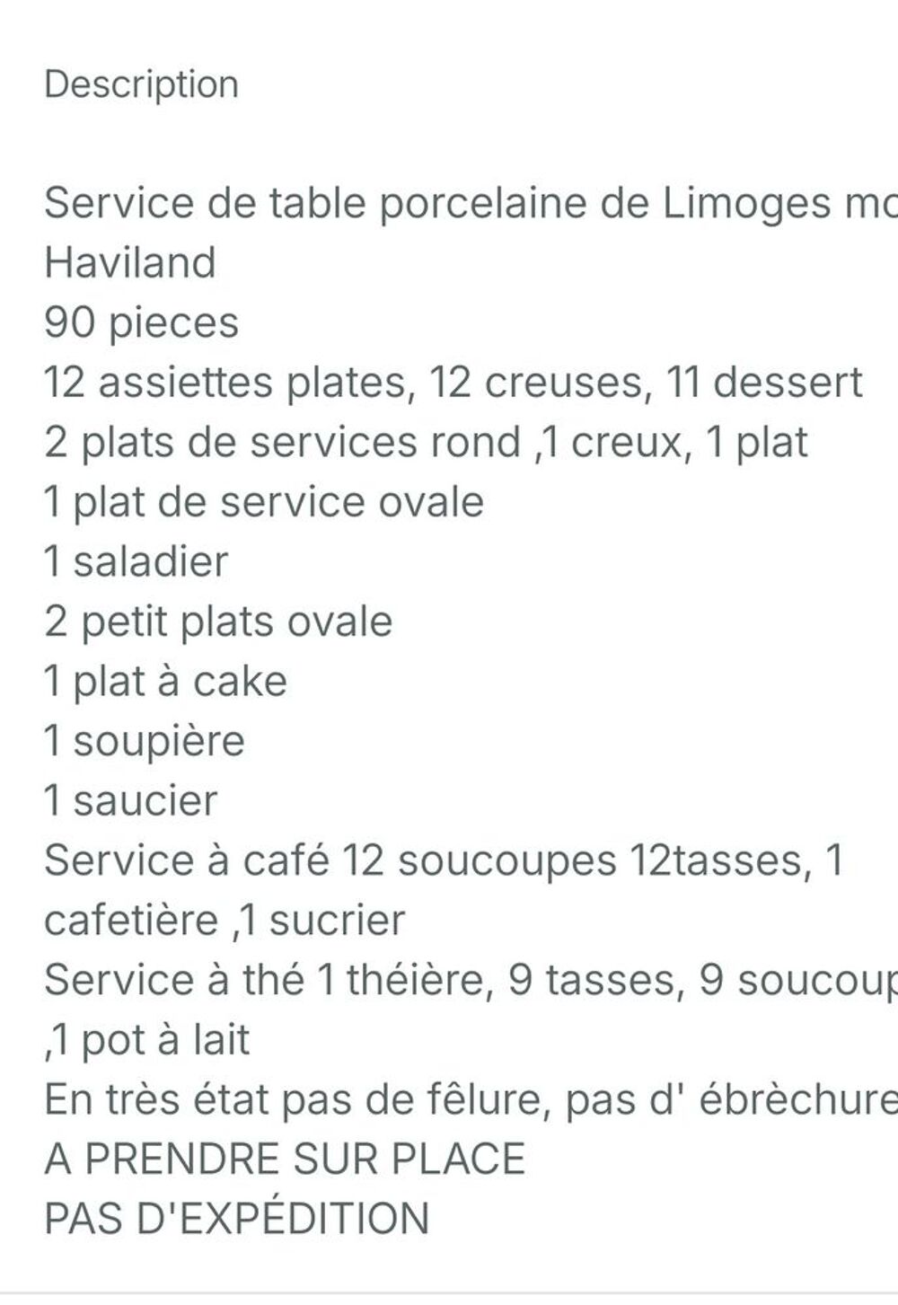 Service de vaisselle porcelaine HAVILLAND Cuisine