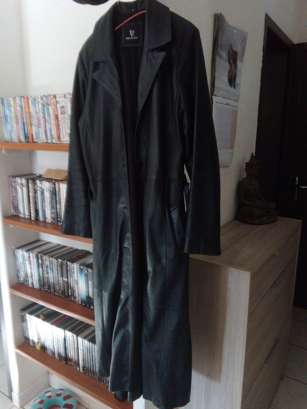 Longue veste en cuir noir Vêtements