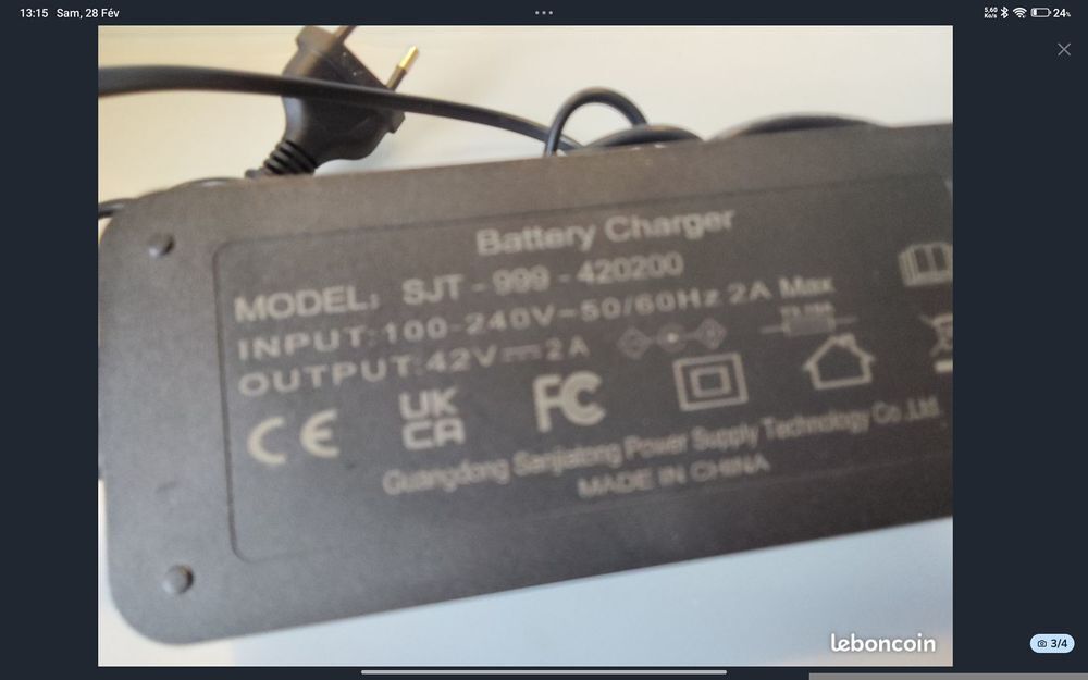 Chargeur v&eacute;lo &eacute;lectrique VAE Vélos