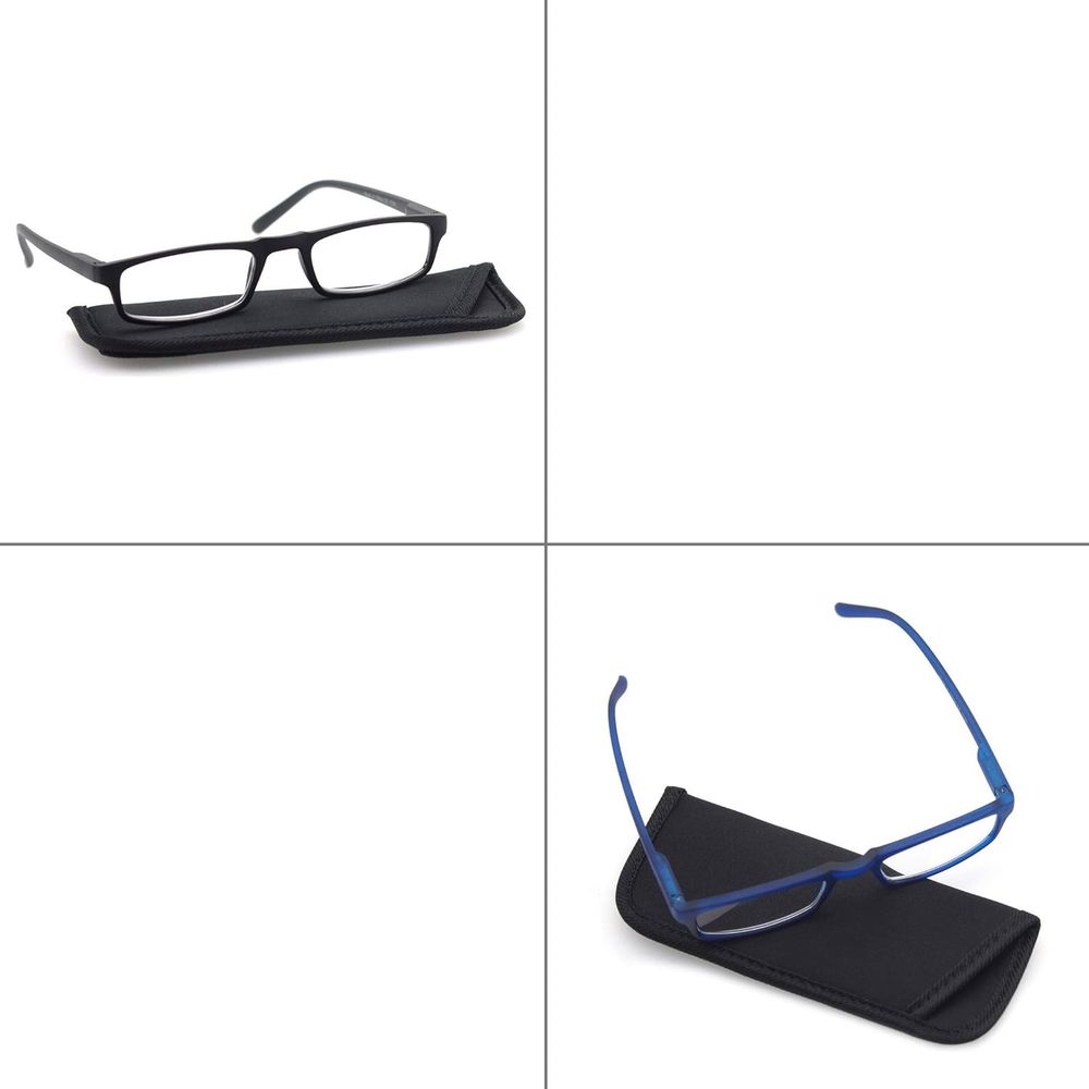 Lot de 2 Lunettes de Lecture Mixte, Monture L&eacute;g&egrave;re Noir/Bleu Livres et BD
