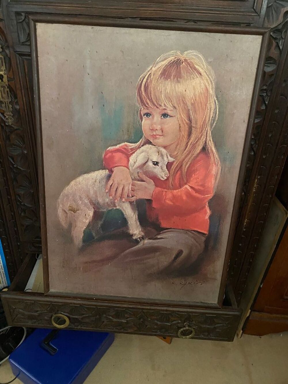 petite fille et son agneau dans son cadre Décoration
