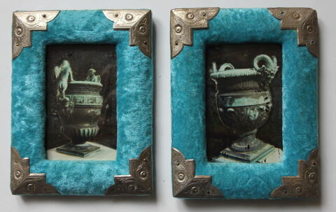 Cadres Napoléon III velours turquoise verre bombé lot de 2 30 Issy-les-Moulineaux (92)