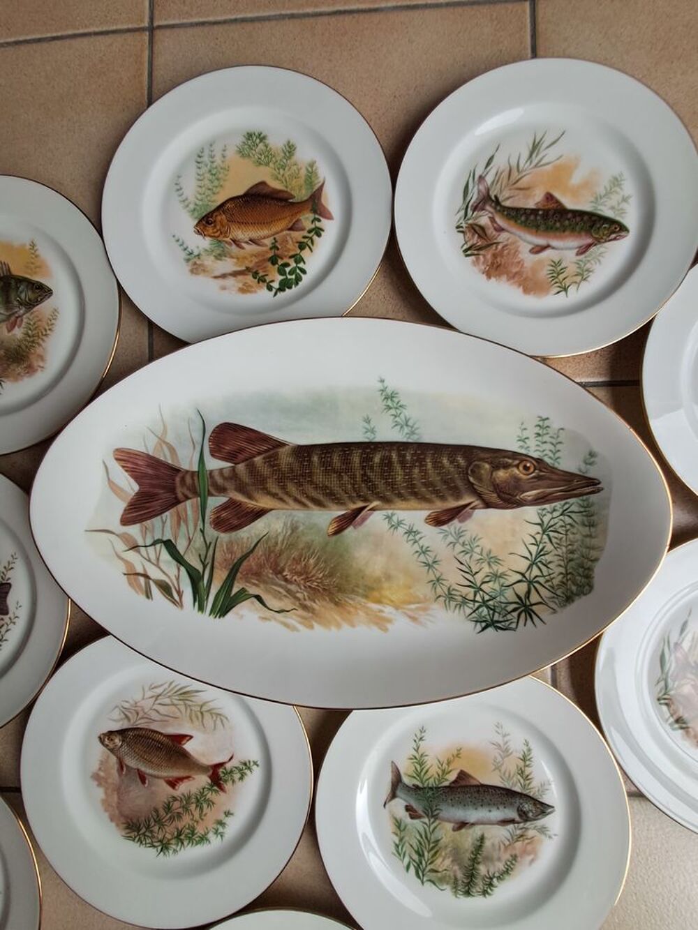 Superbe service &agrave; poissons en porcelaine de Limoges Cuisine