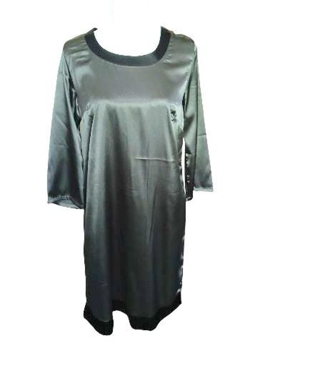 Robe femme effet satin gris anthracite et rebord noir taille Vêtements