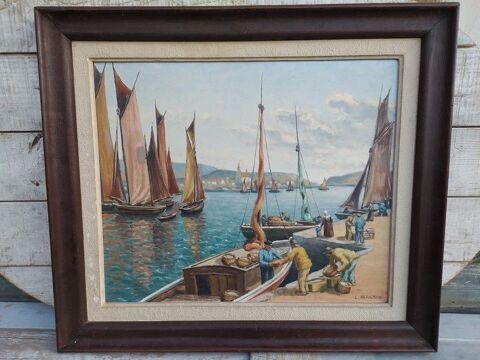 Ancien Tableau Marine Pcheurs Bretagne Sign L. Masson 320 Loches (37)