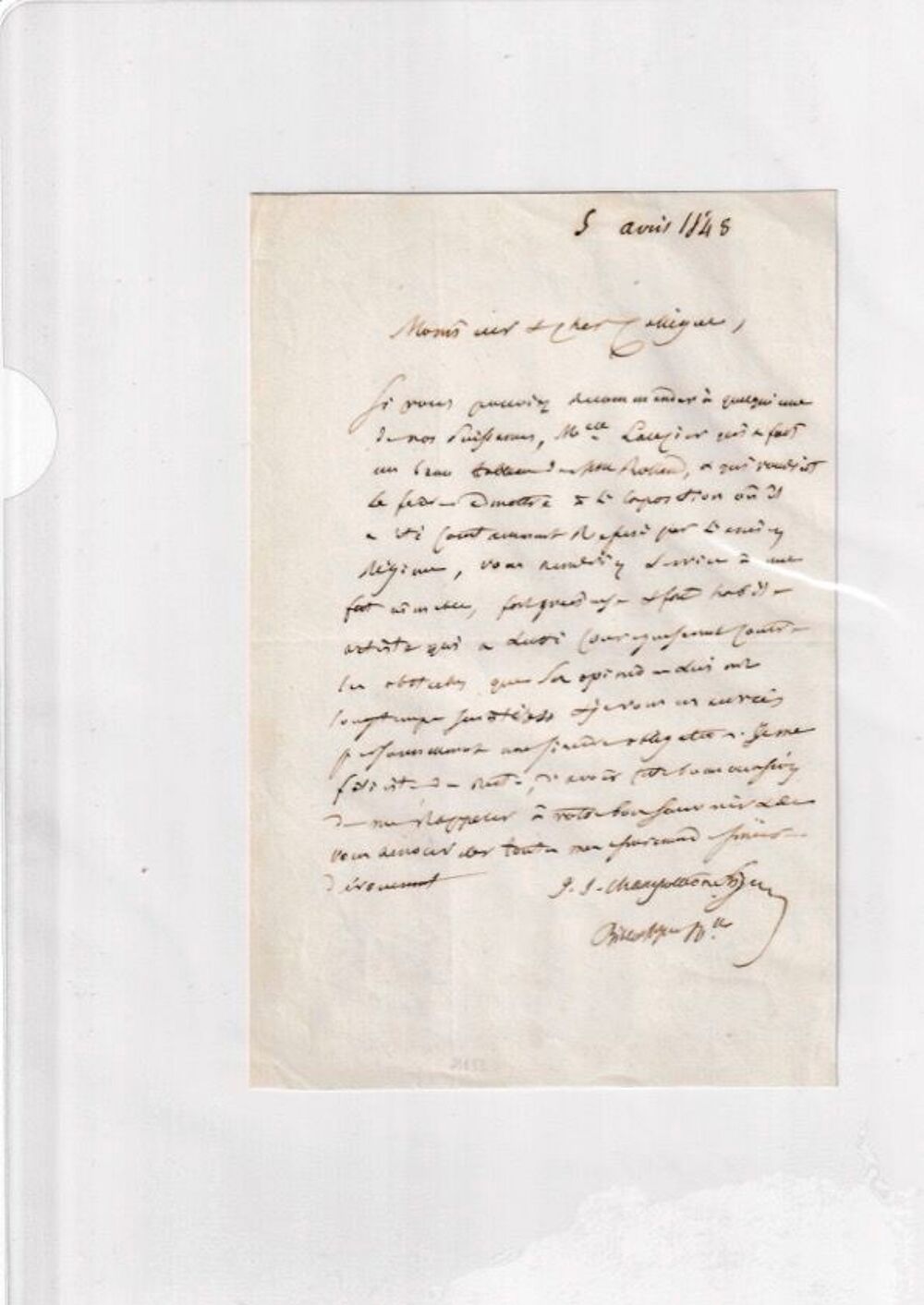 Lettre de Champollion-Figeac pour Mademoiselle Lauzier 