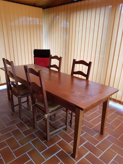 Grande table en bois clair + 4 chaises paillees 210 Thônes (74)
