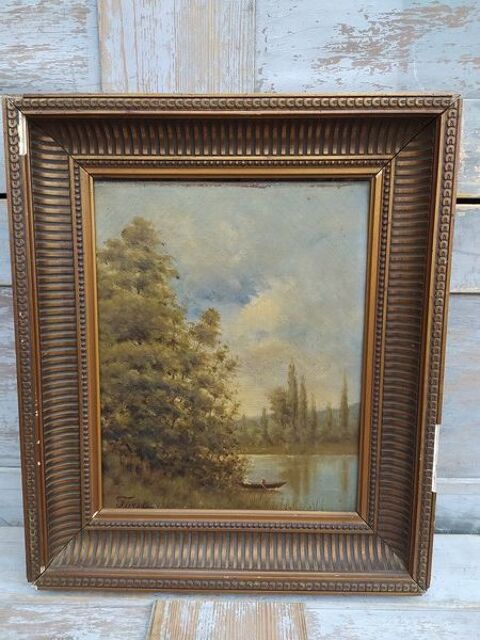 Tableau �cole de Barbizon Paysage Lacustre sign� Furst 130 Loches (37)