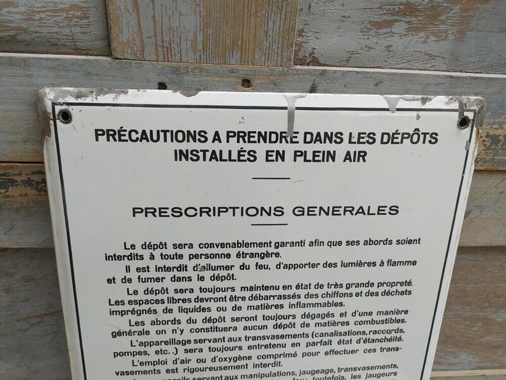 Ancienne Plaque &Eacute;maill&eacute;e S&eacute;curit&eacute; Pr&eacute;cautions dans les D&eacute;p&ocirc;t 