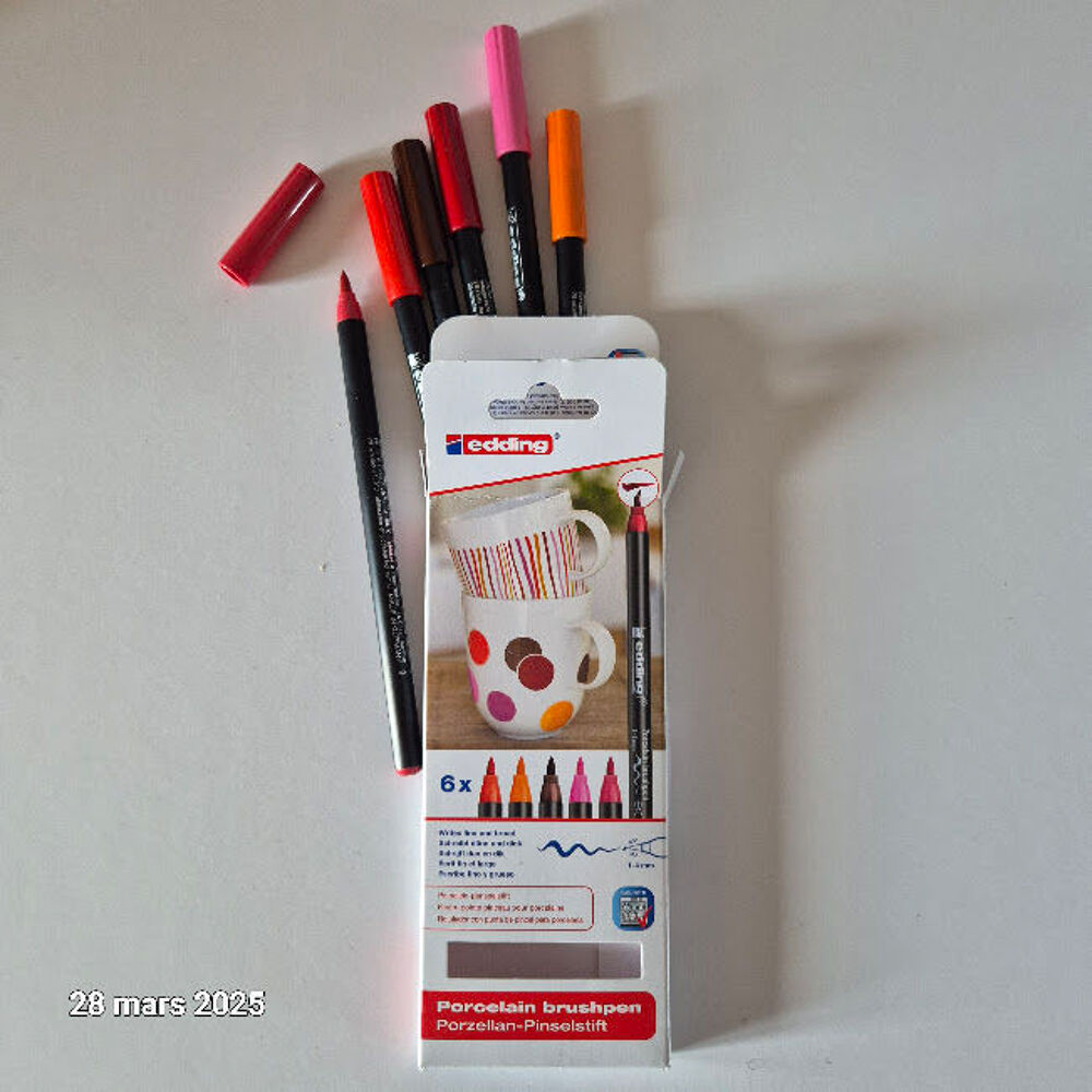 Feutre pointe pinceau pour porcelaine Edding lot de 6 couleu Bricolage