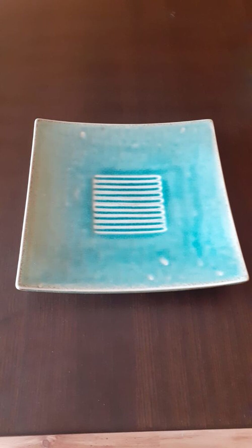 Plat carr&eacute; en c&eacute;ramique inspiration japonaise vert turquoise Dcoration