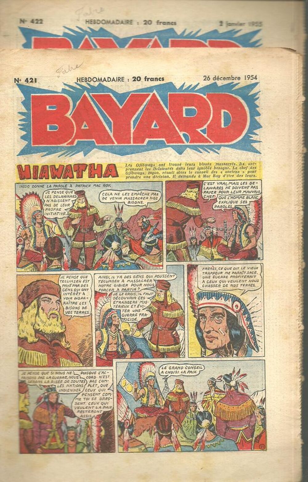 BAYARD HIAWATHA, une histoire d'indiens 20 Num&eacute;ros du 411 au 433 Livres et BD