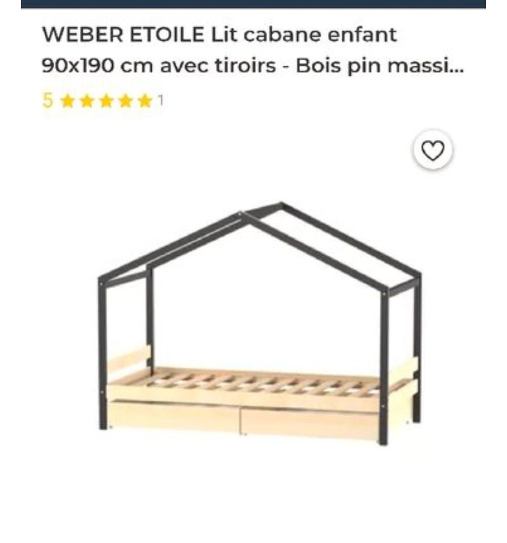 Lit cabane enfant 90x190 + tiroirs rangement Meubles