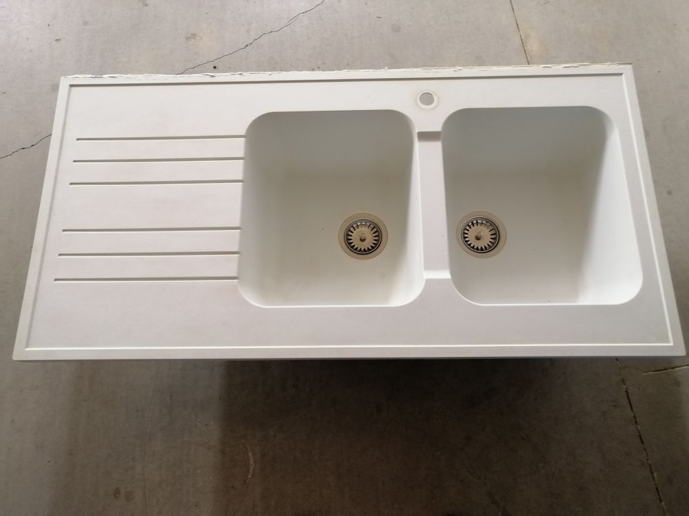 EVIER EN RESINE BLANC DE 120 - 2 BACS UN &Eacute;GOUTTOIR +MEUBLE. Electroménager