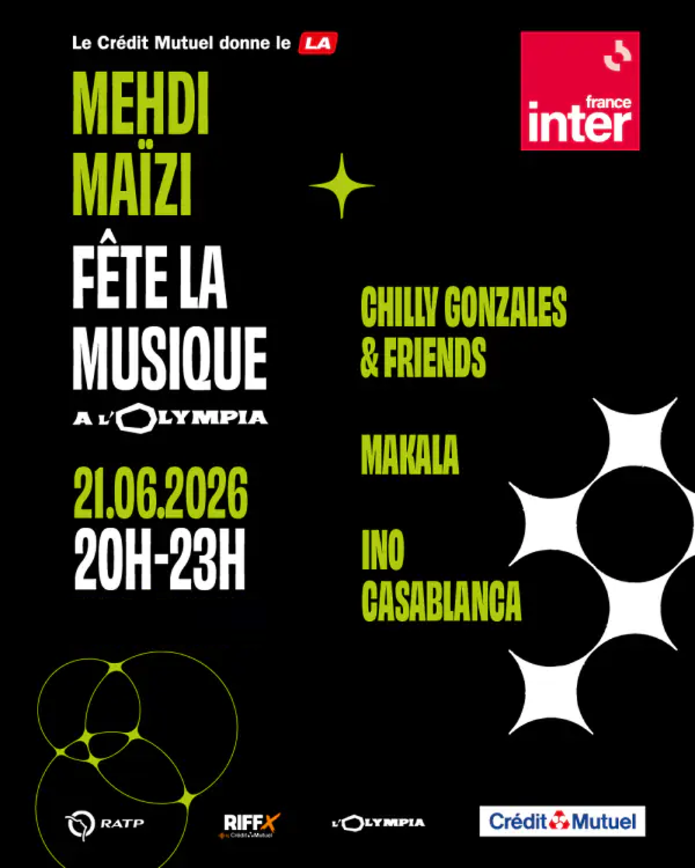 2 places concert F&ecirc;te de la Musique &agrave; l'Olympia le 21 juin Billetterie