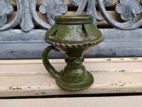 Bougeoir Photophore C�ramique Gla�ure Verte Afrique du Nord 69 Loches (37)