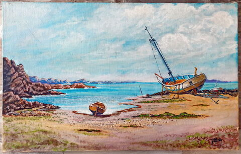 Tableau huile sur toile, sign, 61cm x 38cm, bateau... Tours (37)