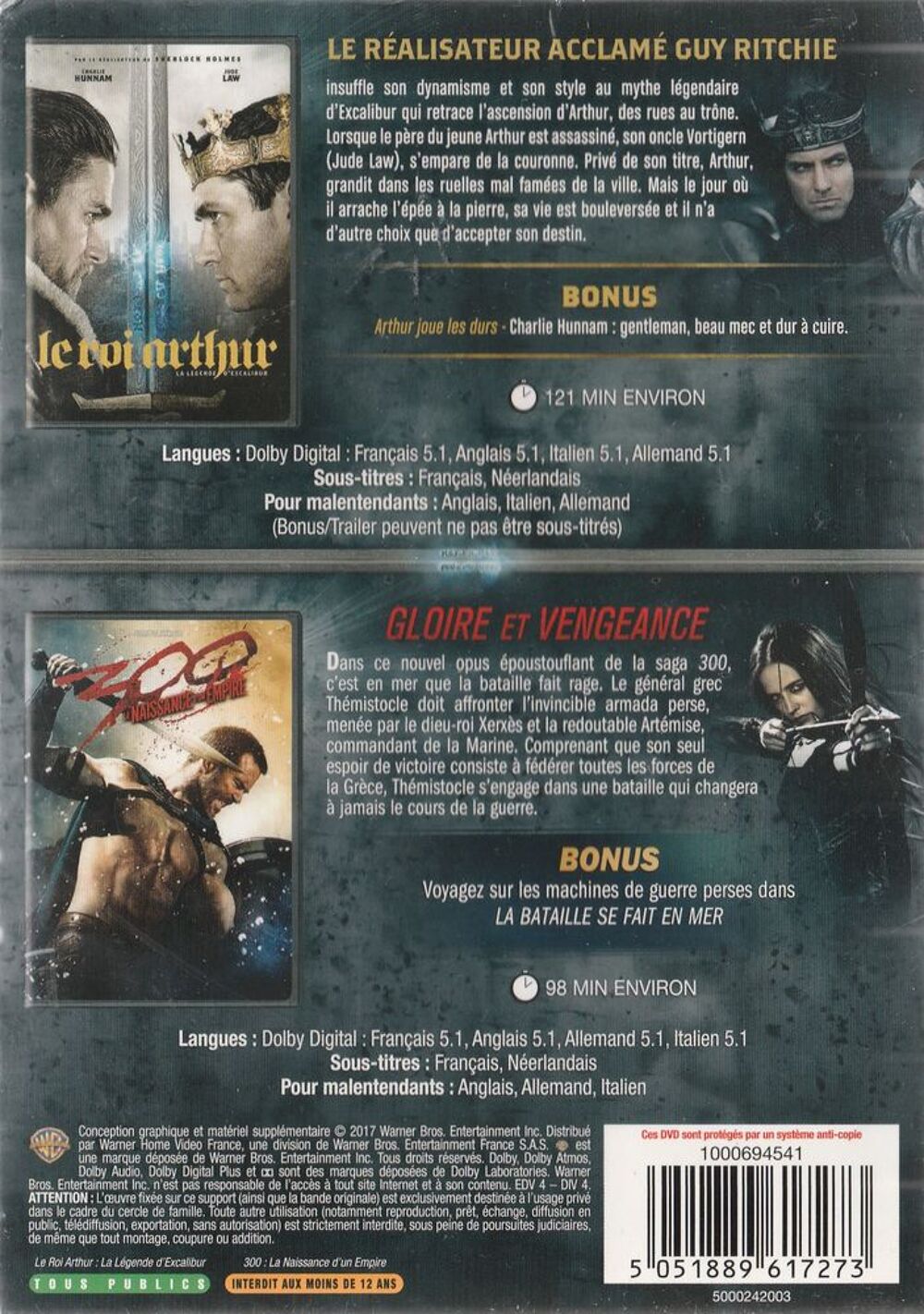 300 la naissance d'un empire et le Roi Arthur DVD et blu-ray
