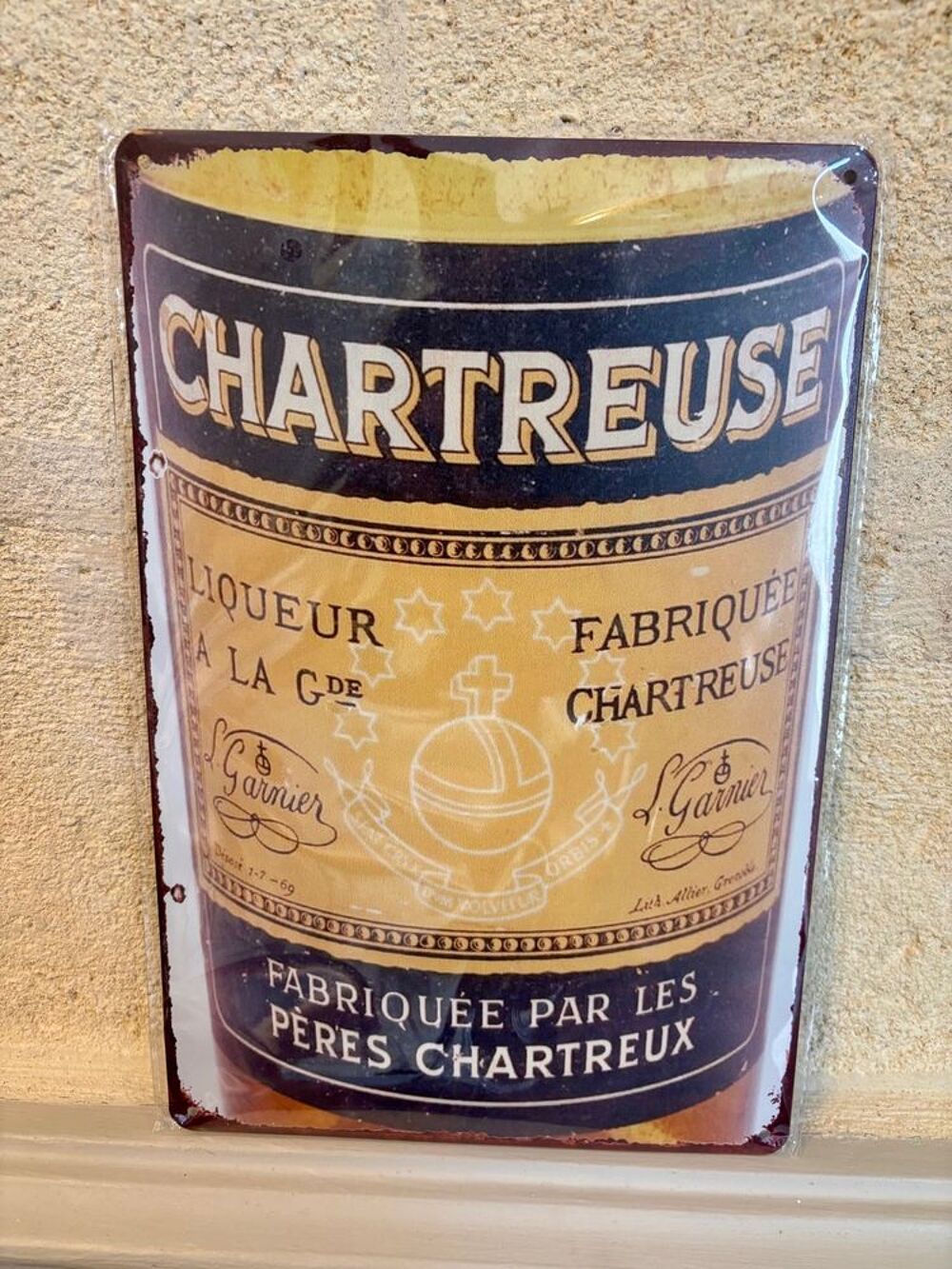 Plaque vintage metal : Chartreuse Jaune &Eacute;lixir bouteille 