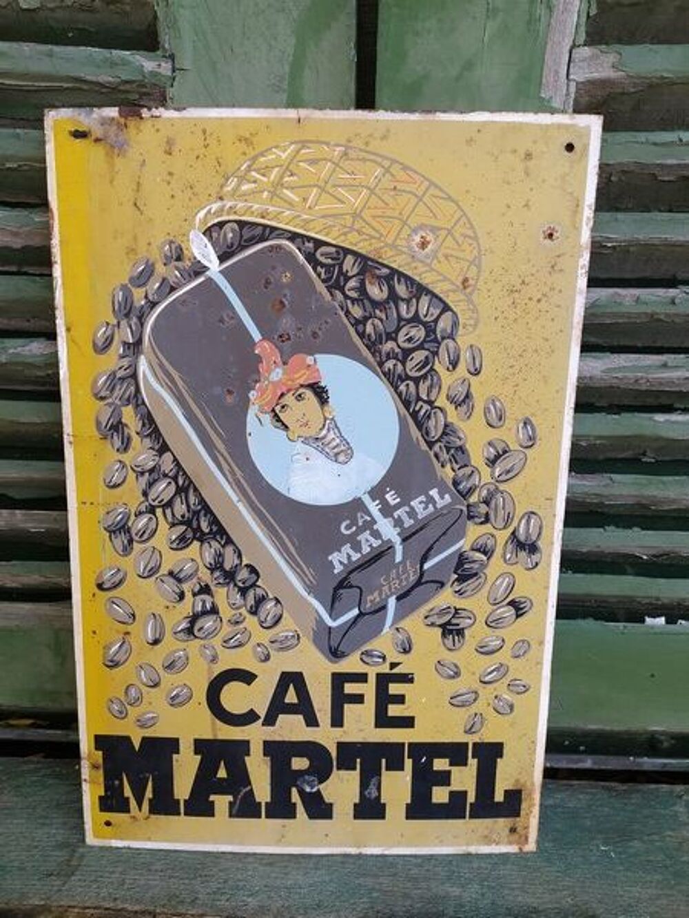 Ancienne Plaque T&ocirc;le Publicitaire Caf&eacute; Martel 
