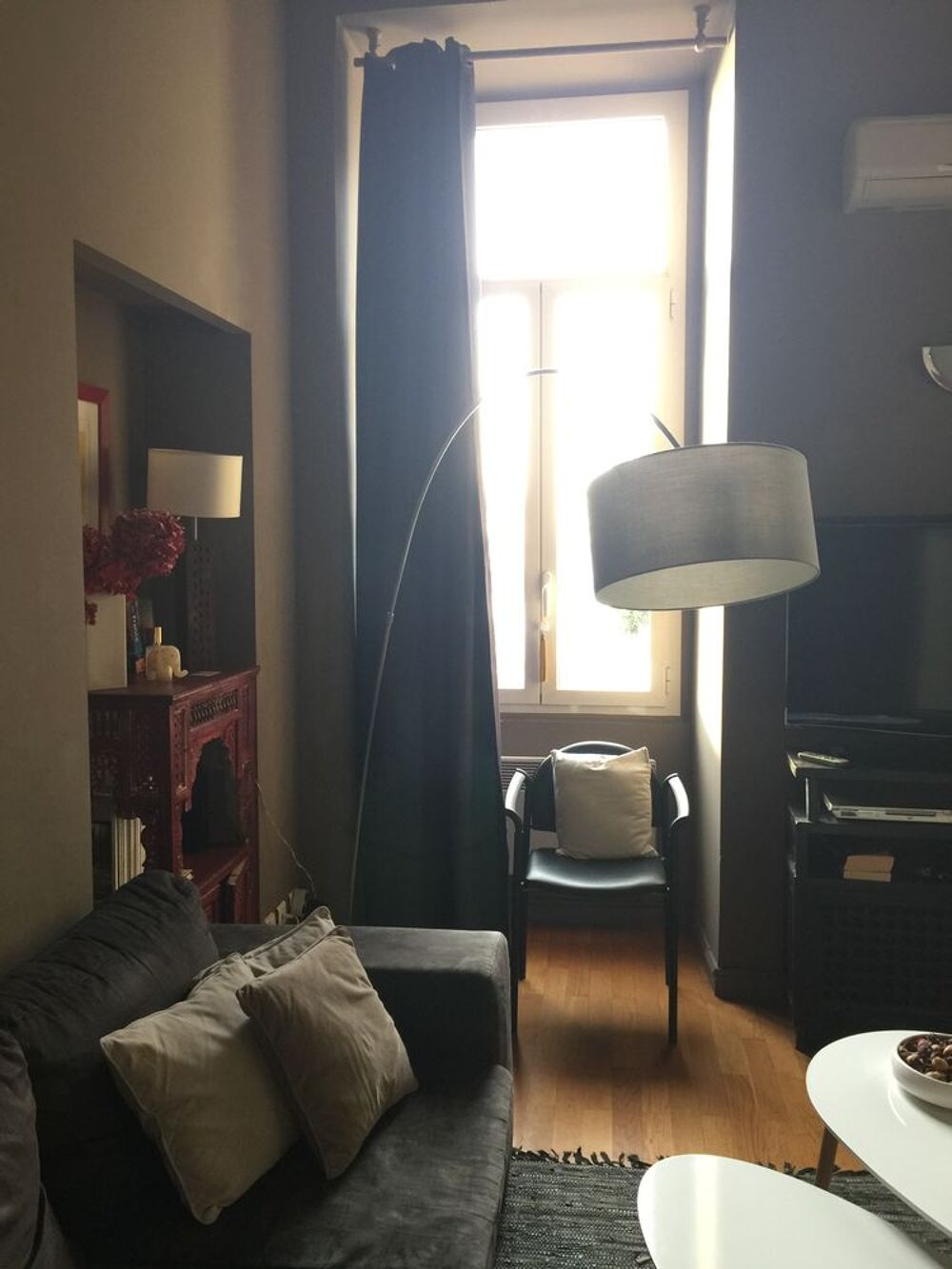 Lampadaire arc ajustable m&eacute;tal / gris quasi neuf 180cm Décoration