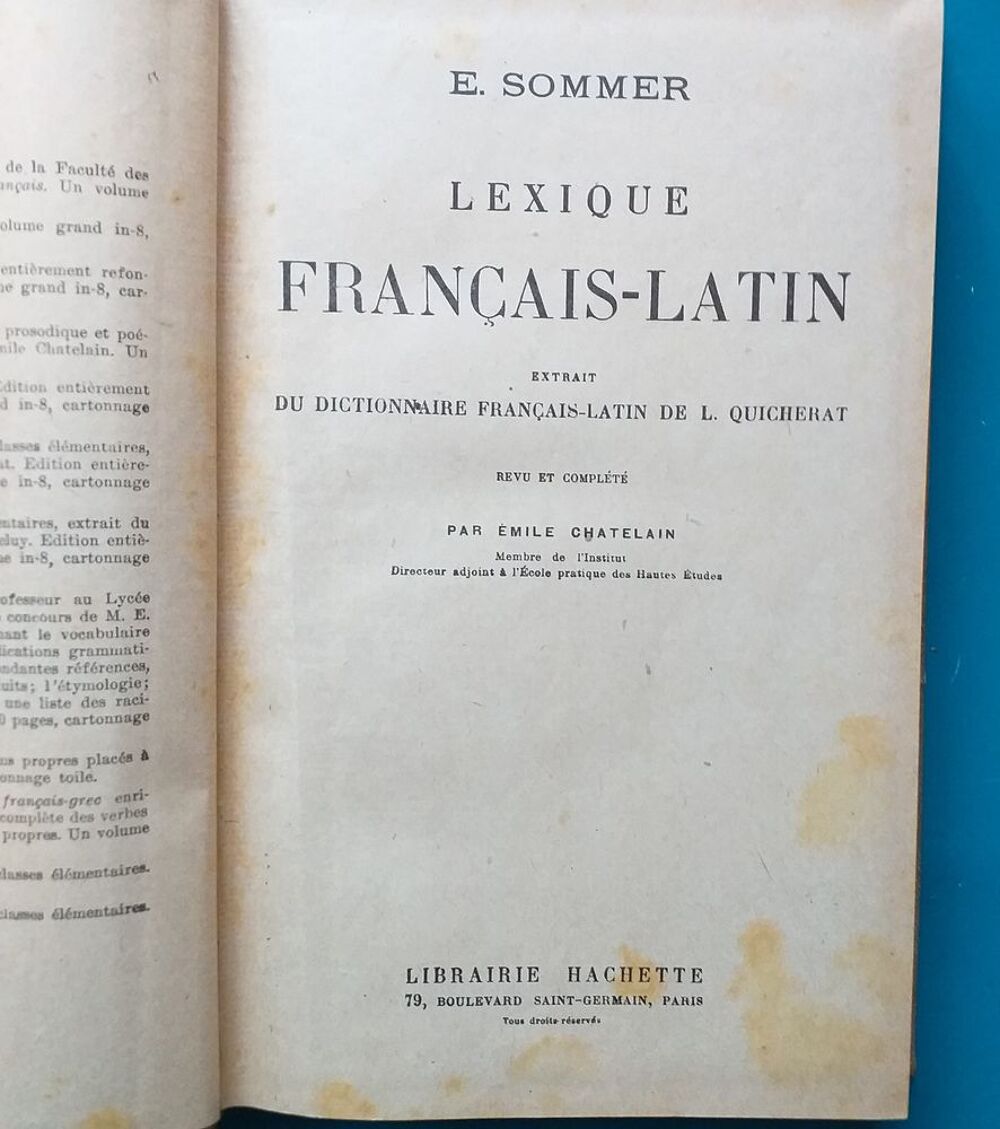 E SOMMER : Lexique fran&ccedil;ais-latin Livres et BD