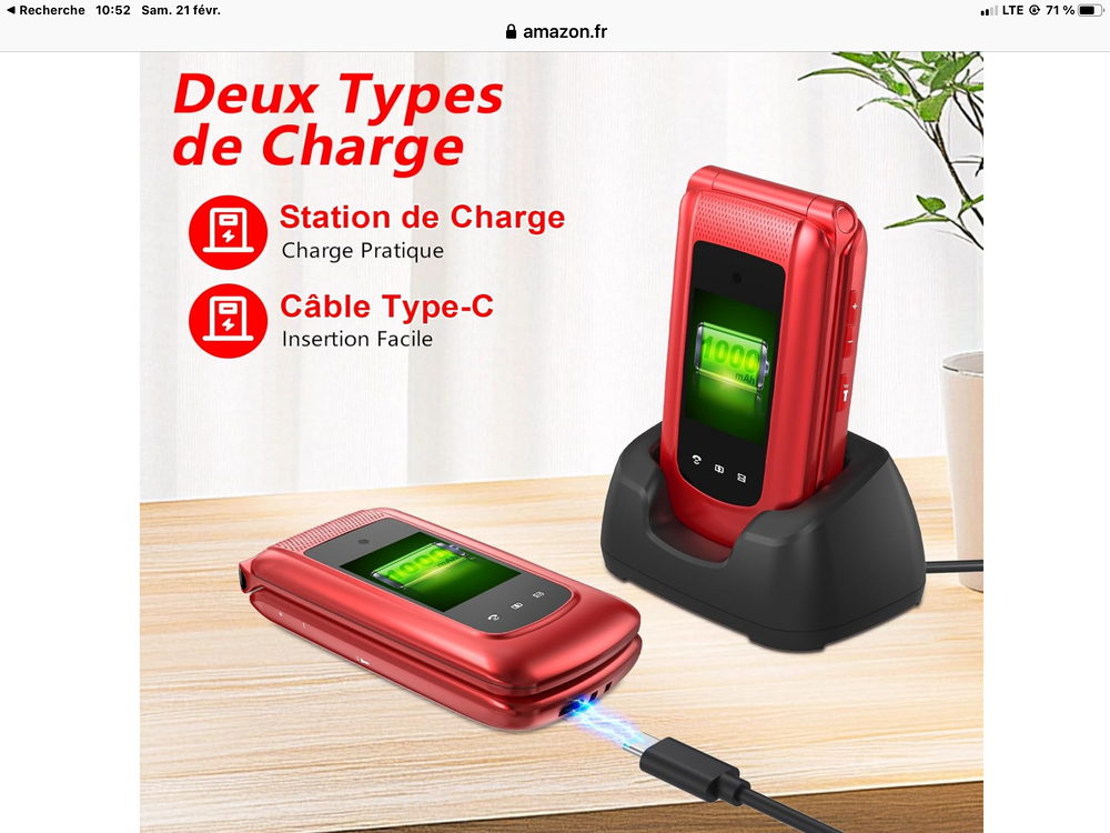 T&eacute;l&eacute;phone mobile seniors &agrave; clapet 4G d&eacute;bloque ALEWAY T380D Téléphones et tablettes