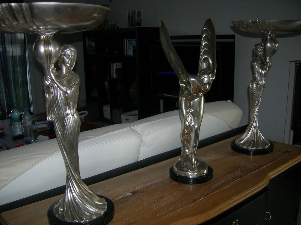 SUPERBE PAIRE DE STATUE EN BRONZE ET ARGENT 65 CM Décoration