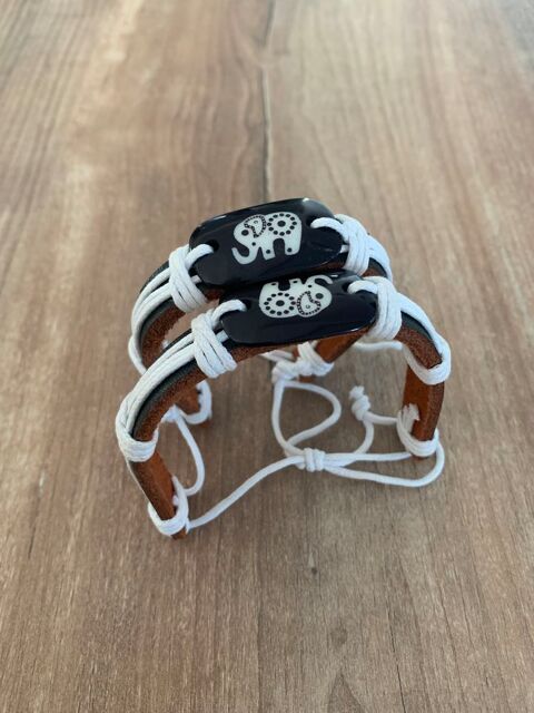 2 Bracelets en cuir r�glables motif     El�phant 5 Saleilles (66)