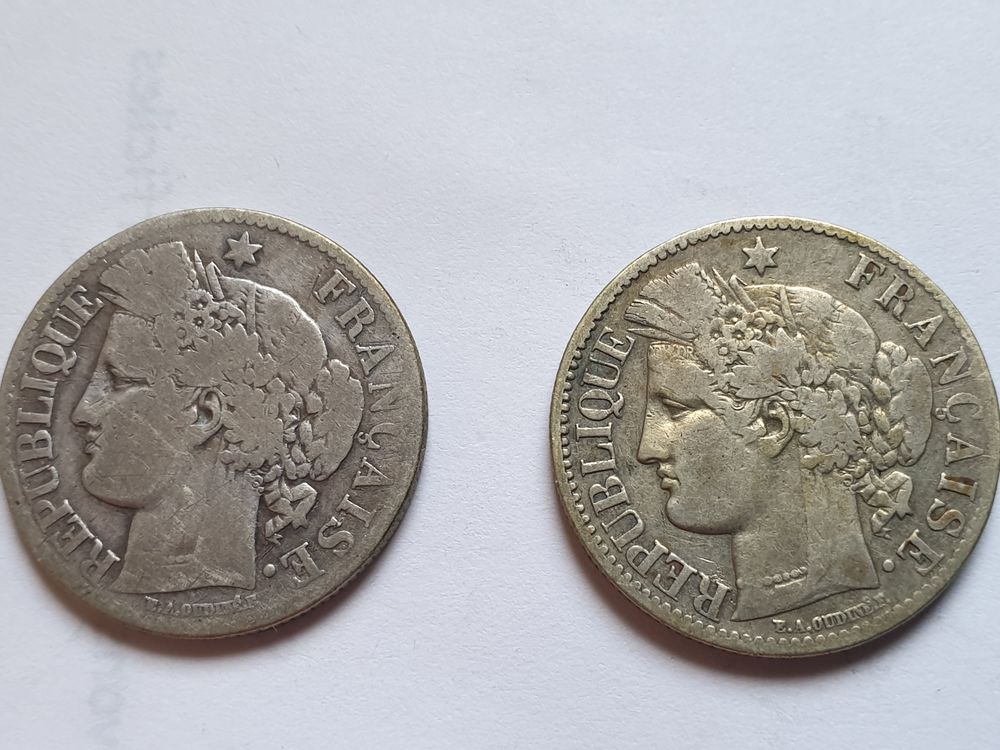 Lot de 2 pi&egrave;ces 2 francs C&eacute;r&egrave;s Argent 