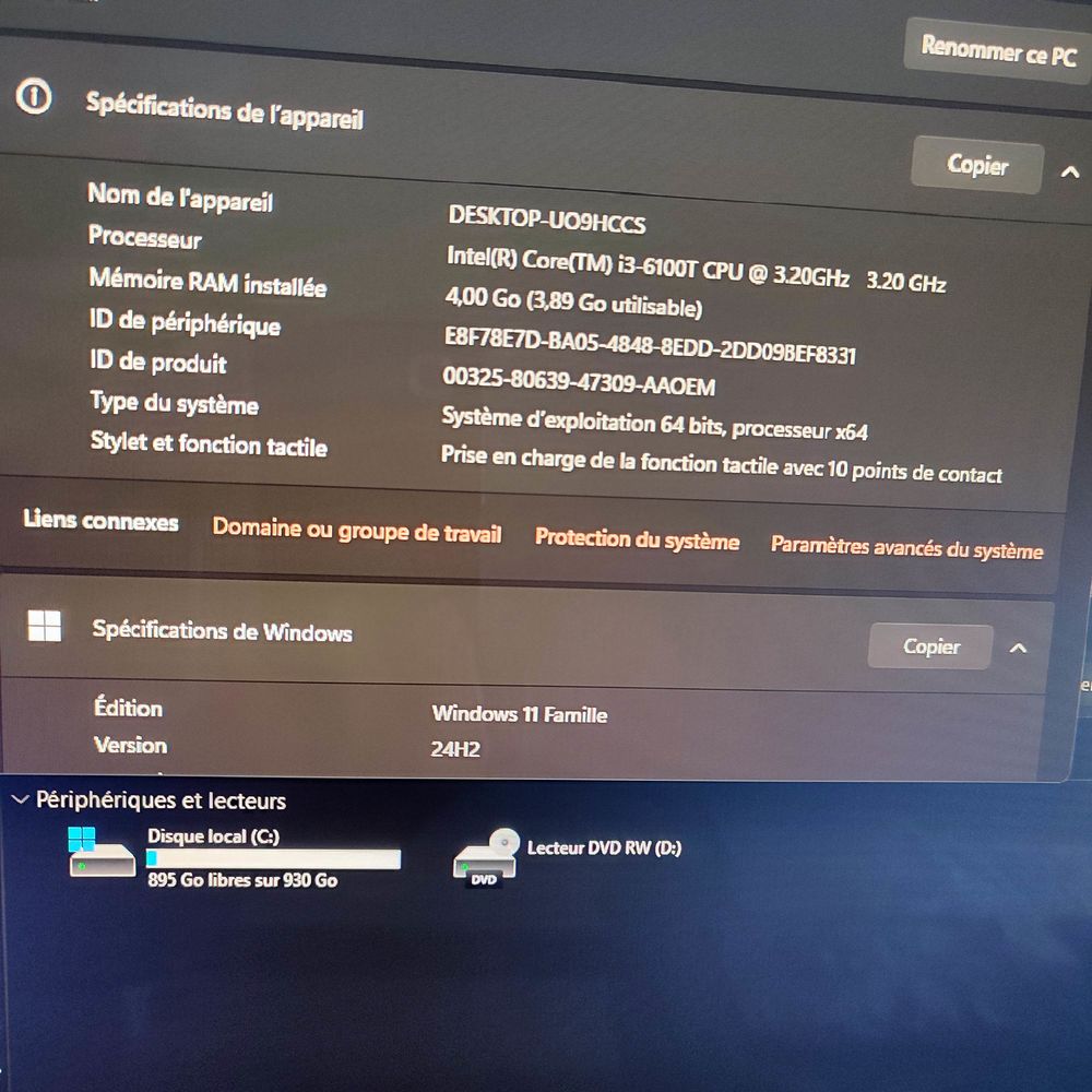 Pc Tout-en-Un HP Tactile Intel Core i3 4Go 1To Windows 11 Or Matériel informatique
