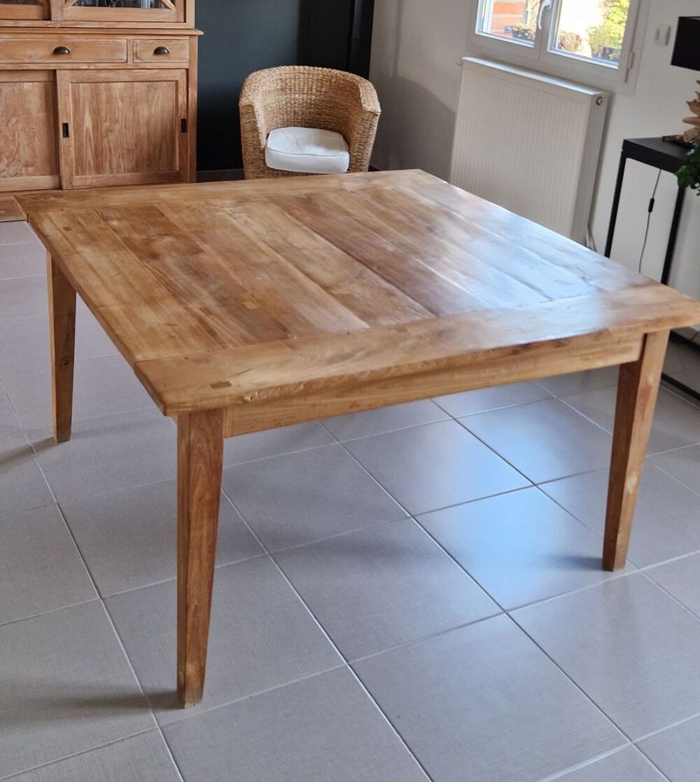 Table de salle &agrave; manger en teck massif 140X140 cm &amp; 240X140 Meubles